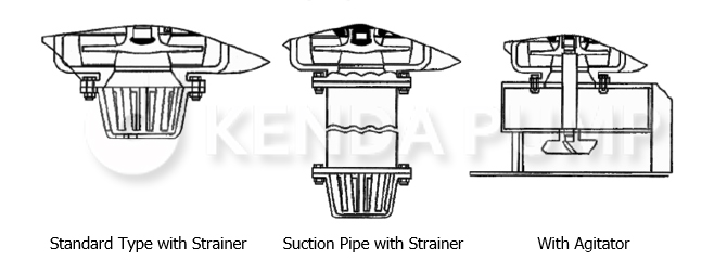 Vertical Slurry Pump Inlet Configurations: Standard Strainer, Extended Suction Pipe, and Agitator Designs for Heavy-Duty Sump Service.